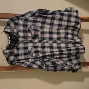 Cato Blue, Black & White Flannel With Lace & Rhinestone Cross - Size 22/24w